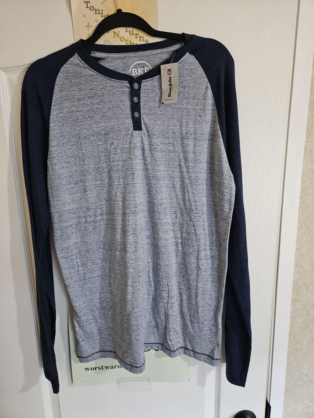 BKE Men’s Long-Sleeve Henley Shirt - Heather Gray with Navy Sleeves